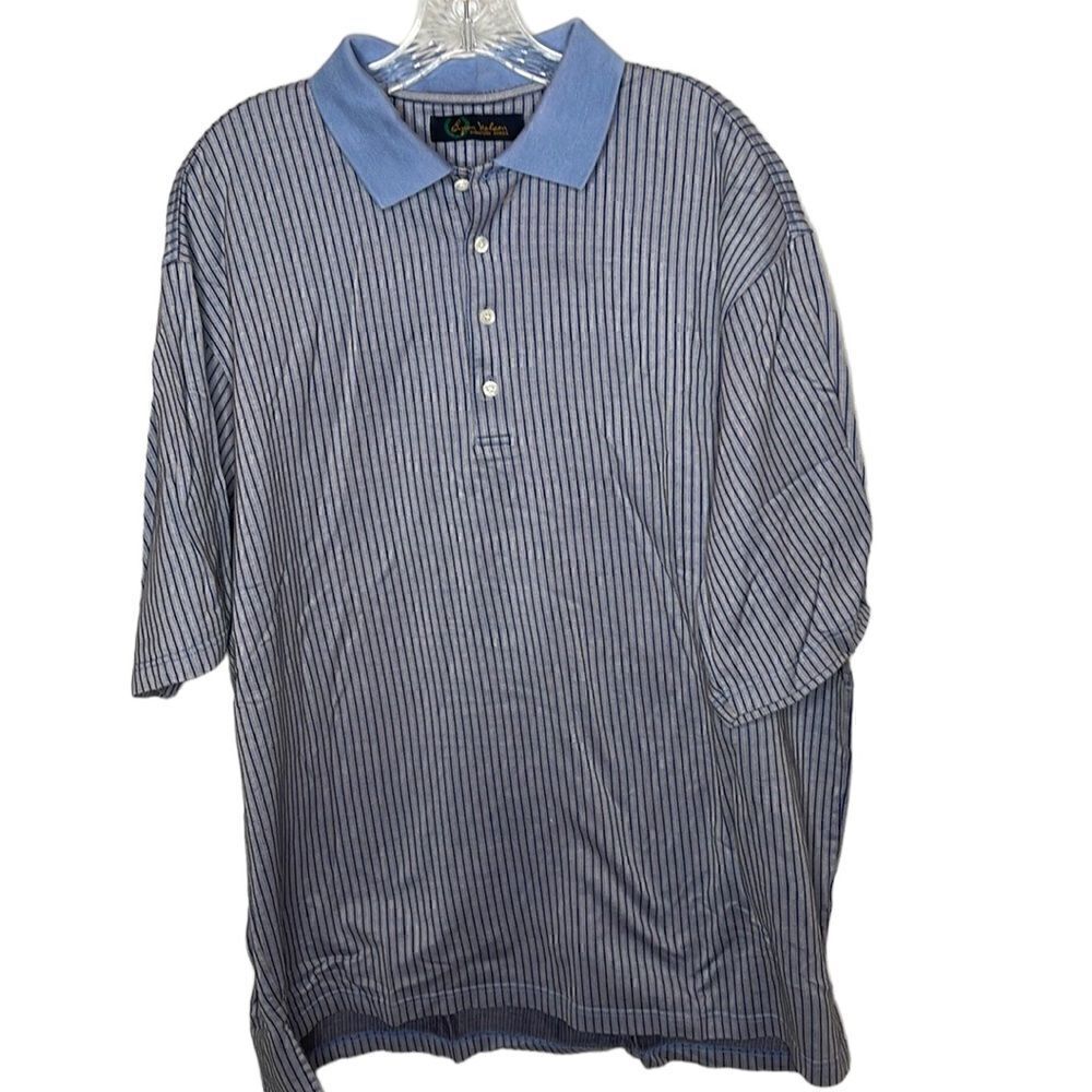 Byron Nelson Pinstripe Blue Button Up Polo Shirt. Size XL.